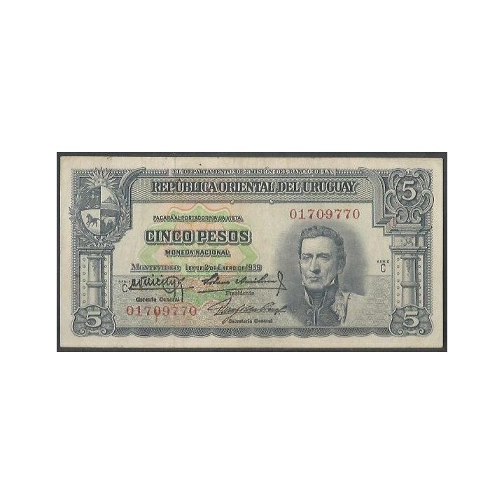 Uruguay 5 Pesos L1939 Serie C P36b