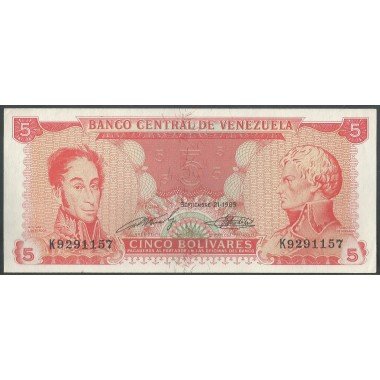 Venezuela, 5 Bolivares 21 Sep 1989 K 7 Dig P70a