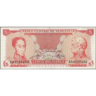 Venezuela, 5 Bolivares 21 Sep 1989 D 8 Dig P70b