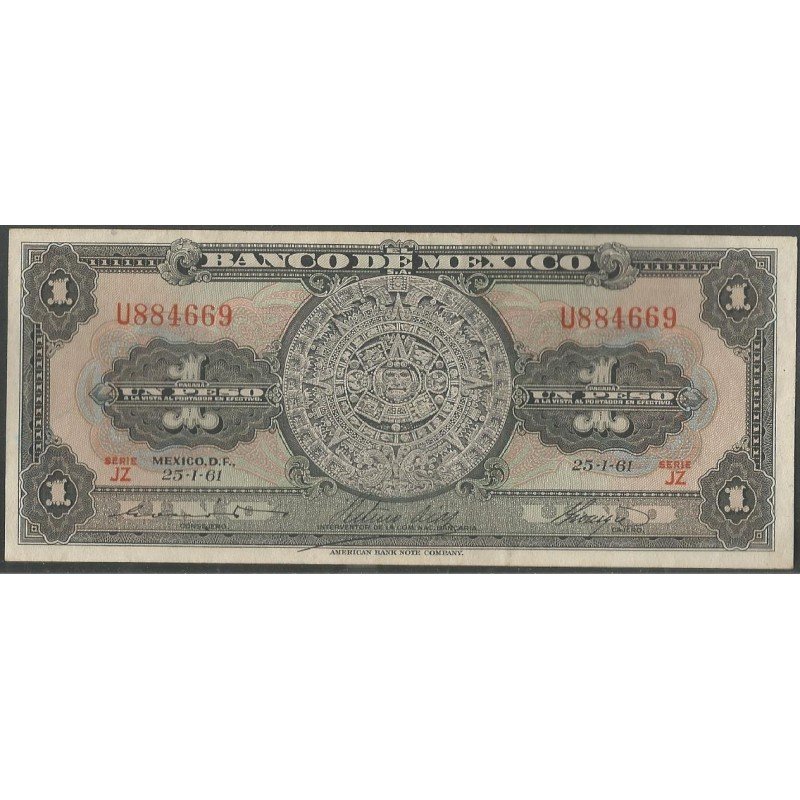 Mexico, 1 Peso 25 Ene 1961 Serie JZ P59g