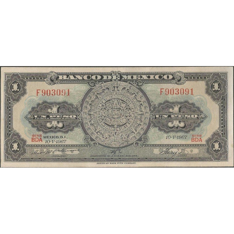 Mexico, 1 Peso 10 May 1967 Serie BDA P59j