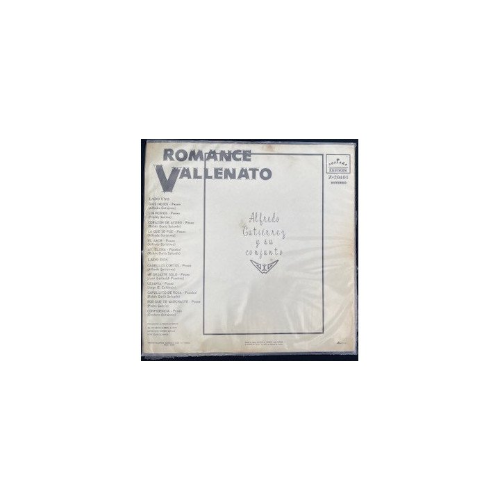 Alfredo Gutierrez y su conjunto Romance vallenato - Colombia reverso