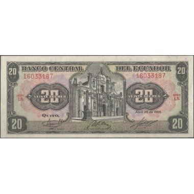 Ecuador, 20 Sucres 29 Abr 1986 LN P121Aa