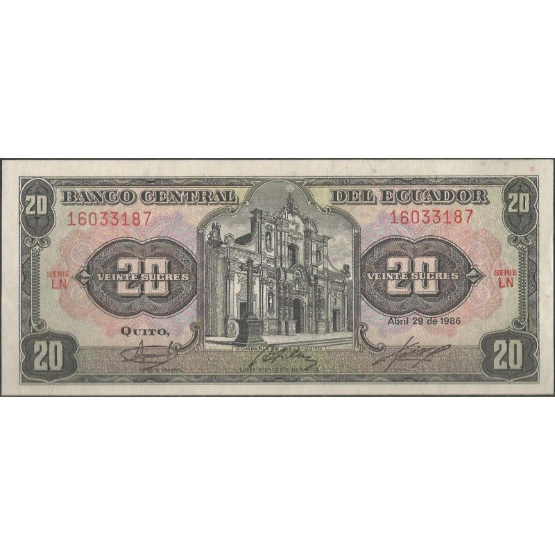 Ecuador, 20 Sucres 29 Abr 1986 LN P121Aa