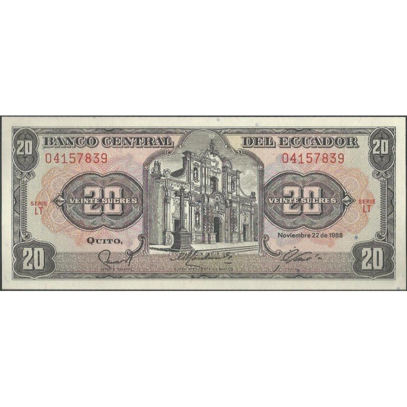 Ecuador, 20 Sucres 22 Nov 1988 LT P121Aa