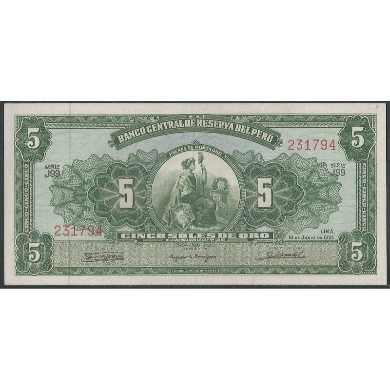 Peru, 5 Soles 18 Jun 1965 P83a