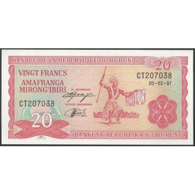 Burundi, 20 Francs 5 Feb 1997 P27d