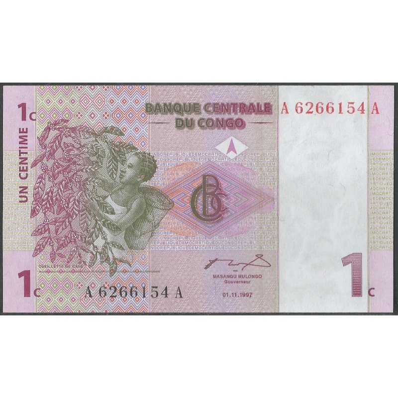 Rep. Democratica Del Congo, 1 Centime 1 Nov 1997 P80a
