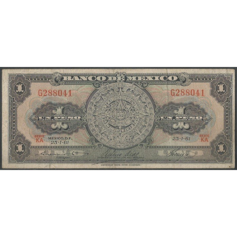 Mexico, 1 Peso 25 Ene 1961 Serie KA P59g