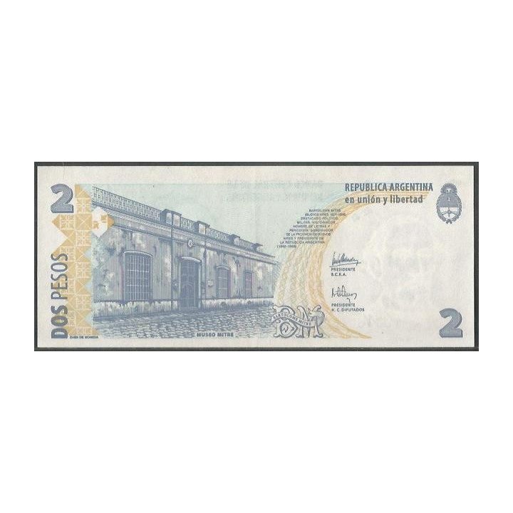 Argentina 2 Pesos ND2002 Serie H P352 reverso