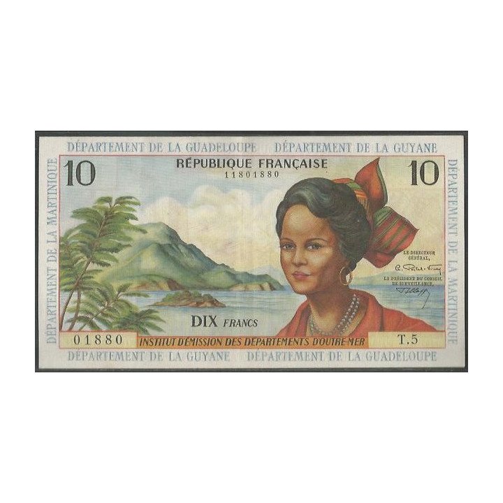 Antillas Francesas 10 Francs ND1964 Firma 2 P8b
