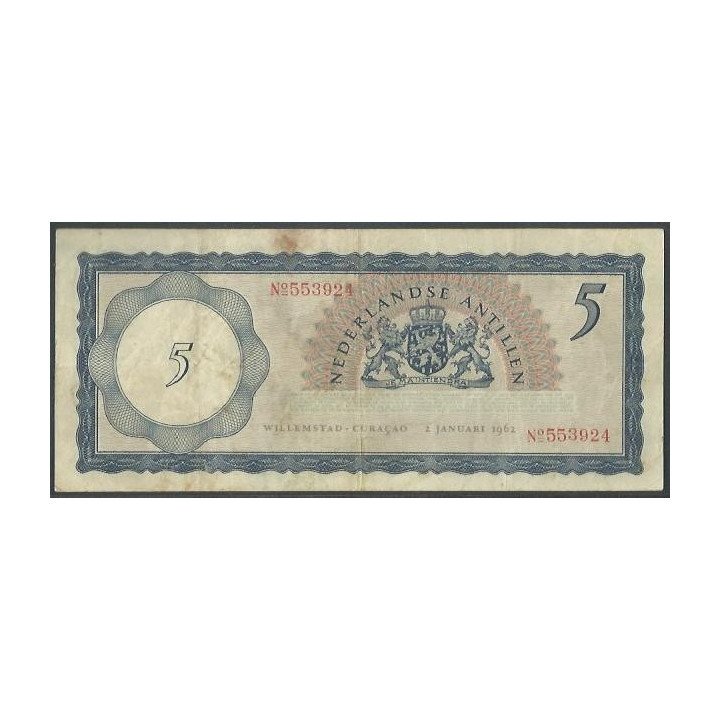 Antillas Holandesas 5 Gulden 2 Ene 1962 P1a reverso