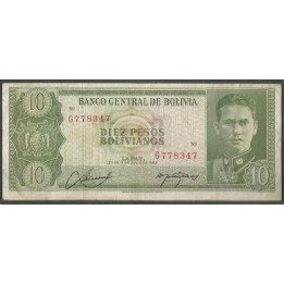 Bolivia 10 Pesos Bolivianos L 13 Jul 1962 Serie G P154a