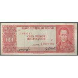 Bolivia 100 Pesos Bolivianos L 13 Jul 1962 Serie L P164c