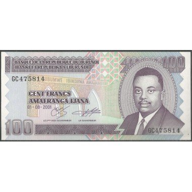 Burundi, 100 Francs 1 Ago 2001 P37c