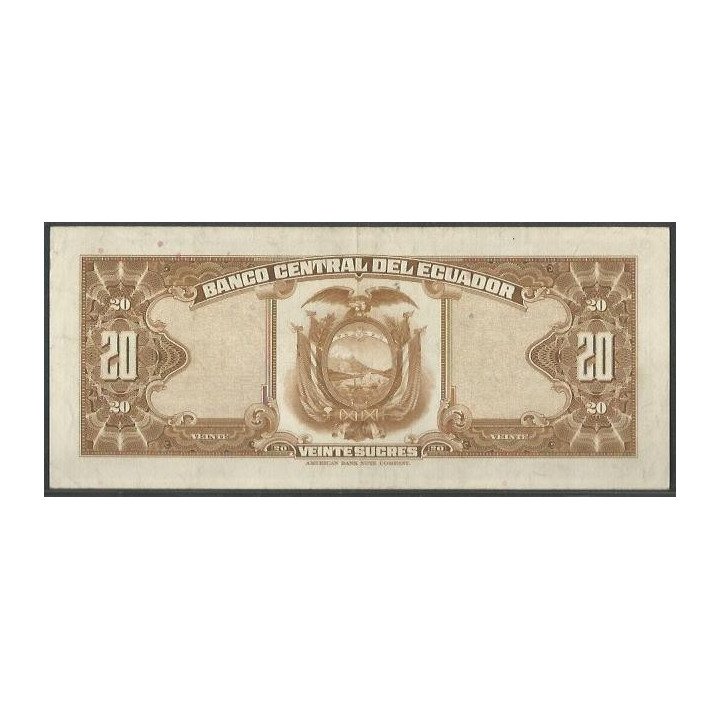 Ecuador 20 Sucres 24 May 1968 KX P103b reverso