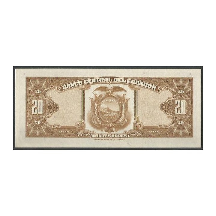 Ecuador 20 Sucres 20 May 1971 KY P103b reverso