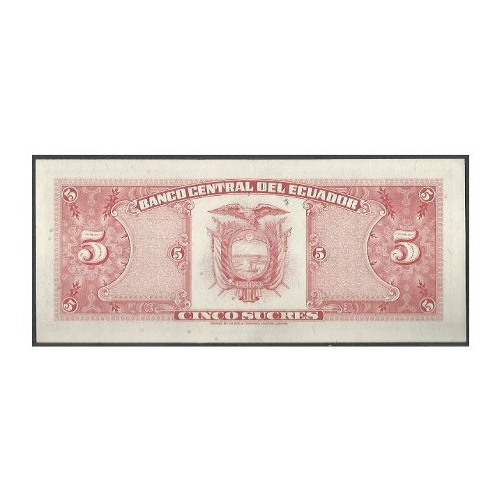 Ecuador 5 Sucres 27 Feb 1970 HI P113b reverso