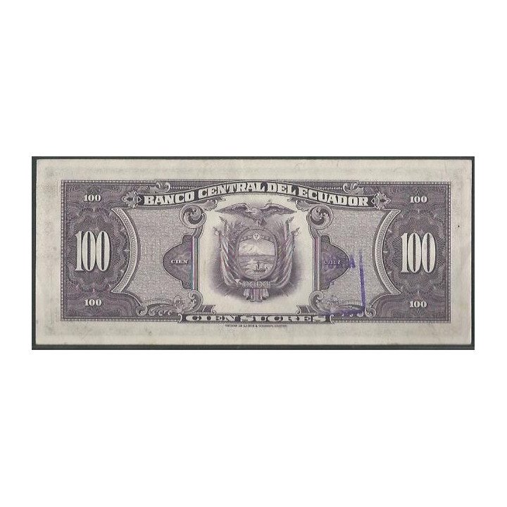 Ecuador 100 Sucres 20 May 1971 UB P118a reverso