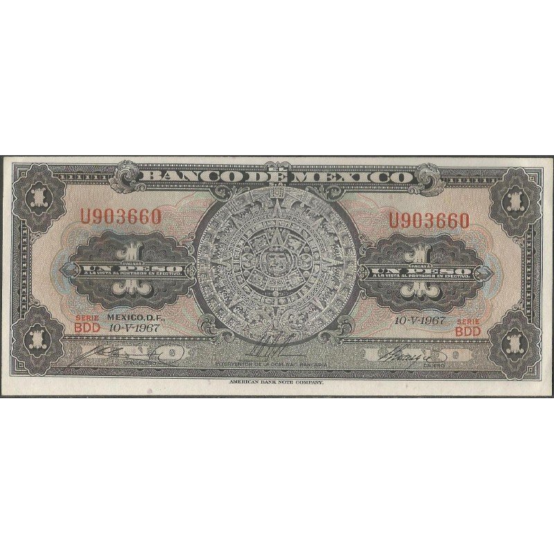 Mexico, 1 Peso 10 May 1967 Serie BDD P59j