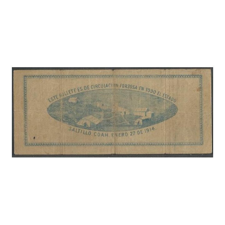 Mexico - La Tesoreria de la Federacion 1 Peso 27 Ene 1914 B-A Ps645 reverso