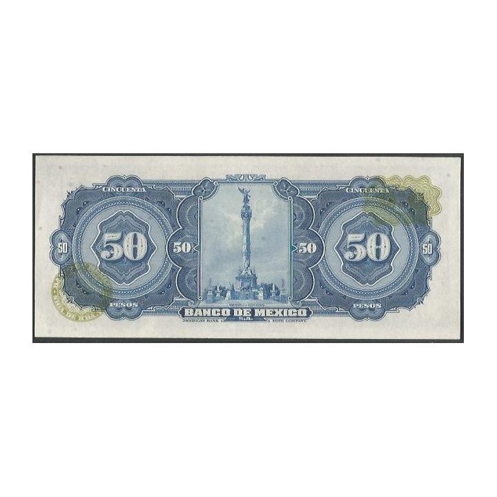 Mexico 50 Pesos 29 Dic 1972 Serie BOO P49u reverso