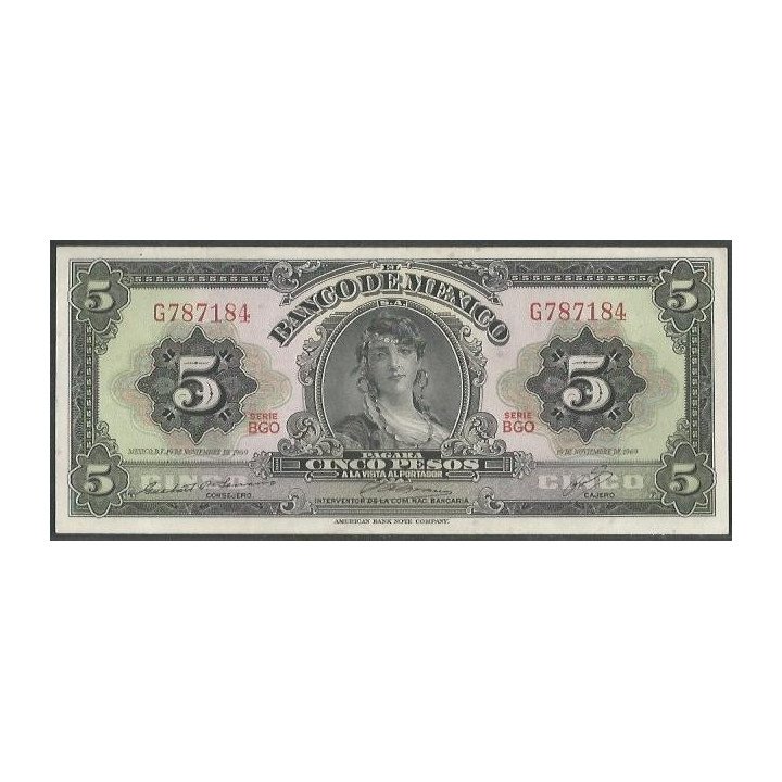 Mexico 5 Pesos 19 Nov 1969 Serie BGO P60j
