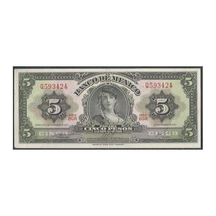 Mexico 5 Pesos 19 Nov 1969 Serie BGR P60j