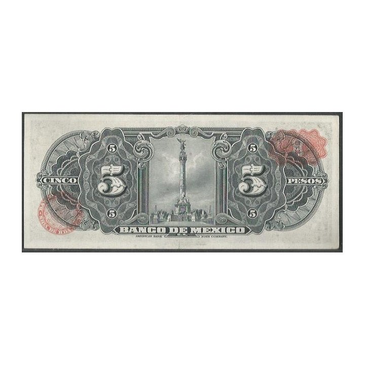 Mexico 5 Pesos 19 Nov 1969 Serie BGR P60j reverso