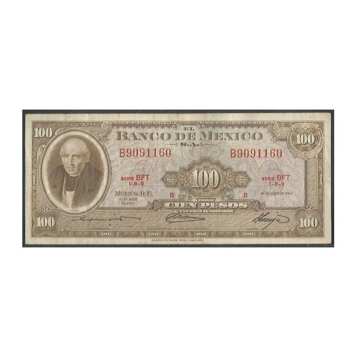Mexico 100 Pesos 10 May 1967 Serie BFT P61d