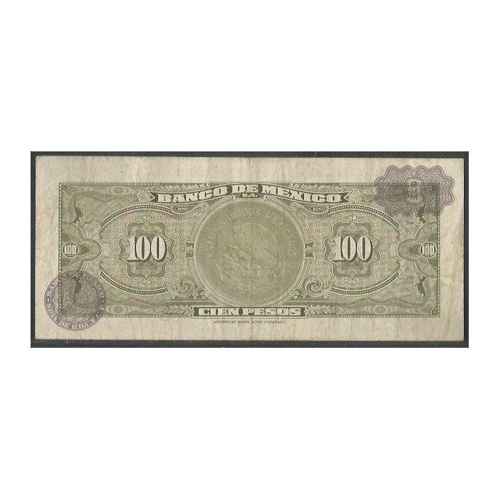 Mexico 100 Pesos 10 May 1967 Serie BFT P61d reverso