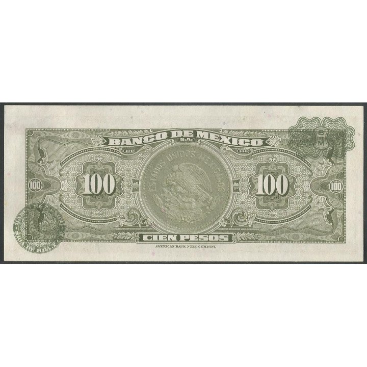 Mexico 100 Pesos 29 Dic 1972 Serie BNV P61h reverso