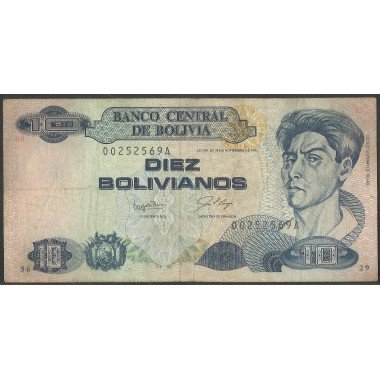 Bolivia, 10 Bolivianos L 28 Nov 1986 ND1987 Serie A P204a