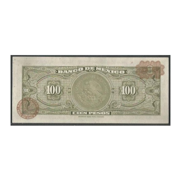 Mexico 100 Pesos 29 Dic 1972 Serie BUQ P61h reverso