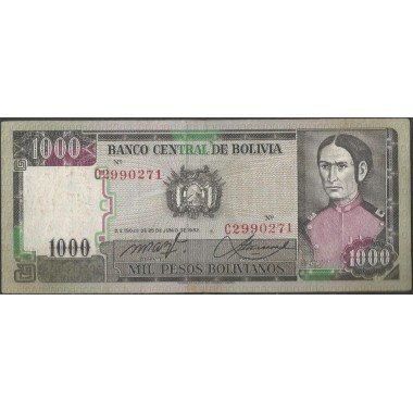 Bolivia, 1.000 Pesos Bolivianos D 25 Jun 1982 Serie C P167a