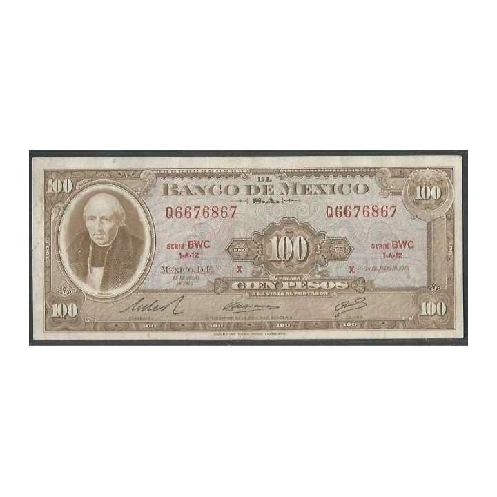 Mexico 100 Pesos 18 Jul 1973 Serie BWC P61i
