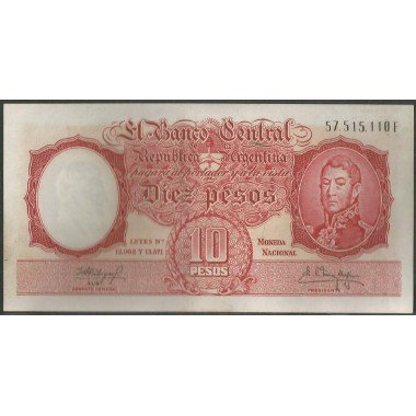 Argentina, 10 Pesos ND1954-63 Serie F P270c