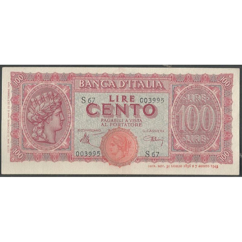 Italia, 100 Liras 12 Dic 1944 P75a