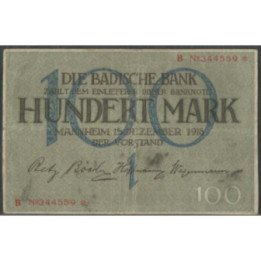 Alemania - Banco de Baden 100 Mark 15 Dic 1918 Ps907