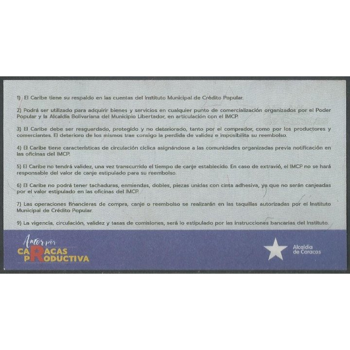 Venezuela - Alcaldia de Caracas 50 Caribes ND reverso