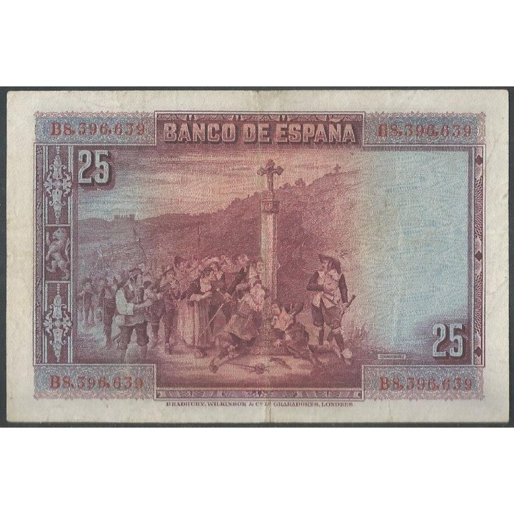 España 25 Pesetas 15 Ago 1928 P74b reverso