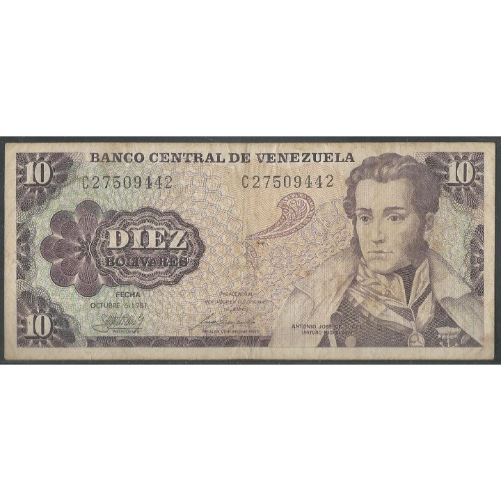 Venezuela 10 Bolivares 6 Oct 1981 B 8 Dig P60a