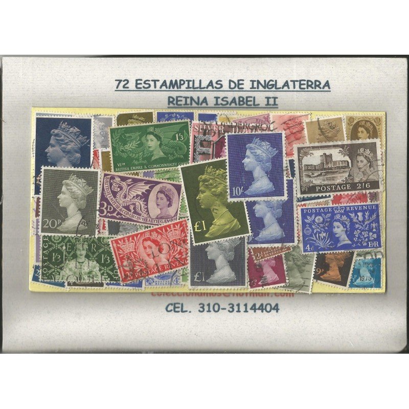 Inglaterra, 72 estampillas Reina Isabel II usadas