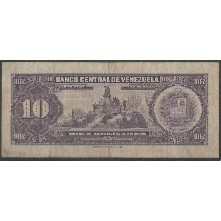 Venezuela 10 Bolivares 5 Mar 1968 H 7 Dig P45e reverso
