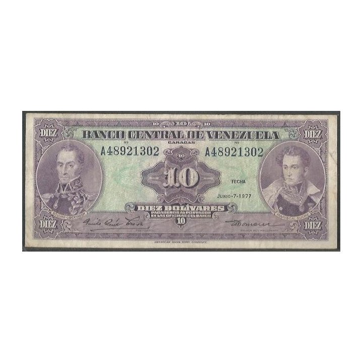Venezuela 10 Bolivares 7 Jun 1977 A 8 Dig P51f