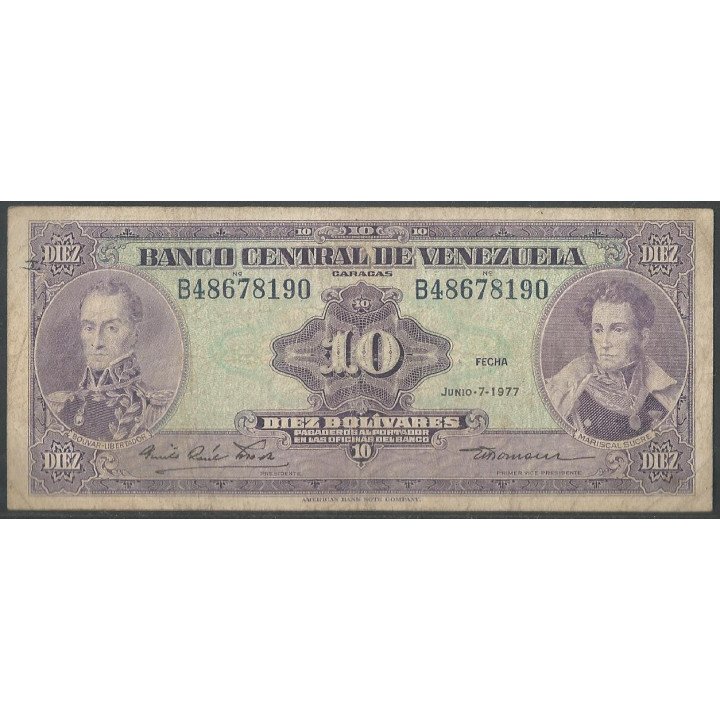 Venezuela 10 Bolivares 7 Jun 1977 B 8 Dig P51f