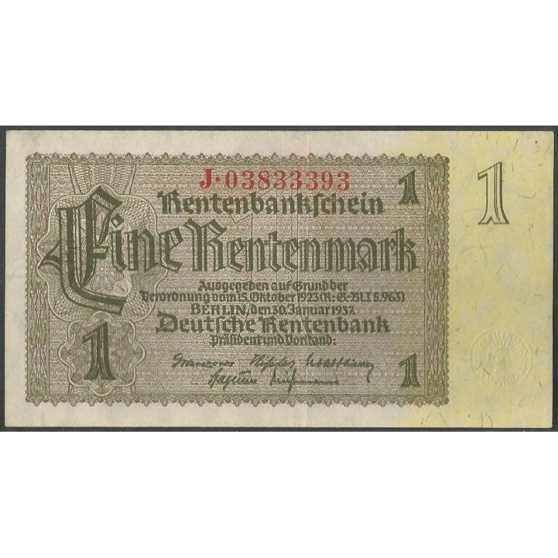 Alemania Weimar, 1 Rentenmark 30 Ene 1937 P173b