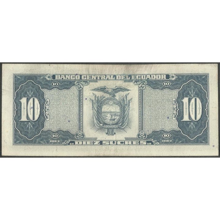 Ecuador 10 Sucres 22 Nov 1988 LS P121 reverso