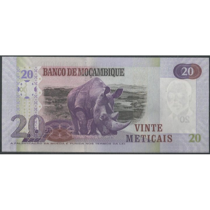 Mozambique 20 Meticais 16 Jun 2006 P143a reverso