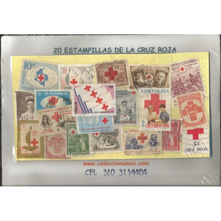 Cruz Roja 20 estampillas usadas